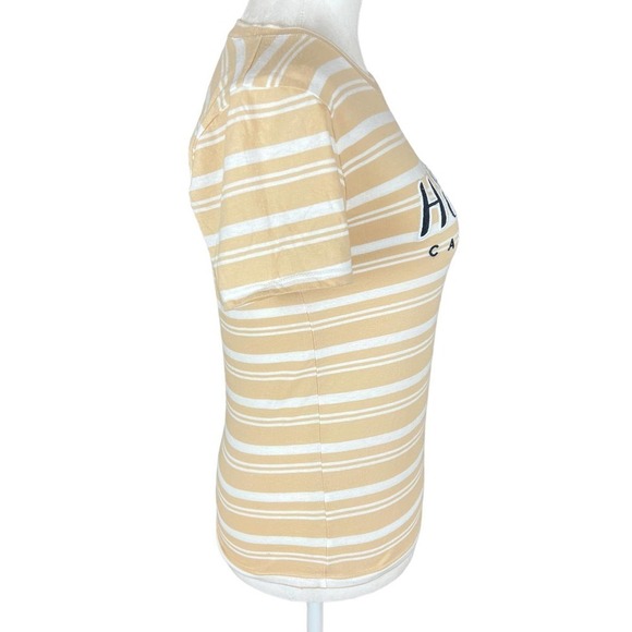 HOLLISTER CASUAL STRIPED SHORT SLEEVE EMBROIDERED CREW NECK BROWN SIZE XS - Picture 5 of 11